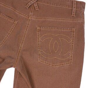 CHANEL S/S 2006 tan cotton CC logo jeans